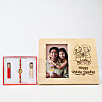 Kundan Rakhi & Wooden Photo Frame Combo