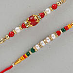 Set Of 2 Rakhis- Red Stone & White Pearl