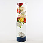 Colourful Roses In Glass Vase