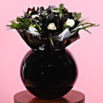 White Flowers & Black Paper Wrapping In Bowl