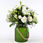 Serene Mixed Flowers Personalised Green Jar