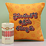 Designer Rakhi & Printed Cushion in Telugu