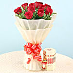Lumba & Pearl Rakhi With Red Roses Bouquet