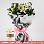Elegant Asiatic Lilies Bouquet & Pearl Rakhi
