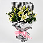 Elegant Asiatic Lilies Bouquet & Pearl Rakhi