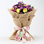 Purple & Yellow Flowers Bouquet With Meenakari Rakhi