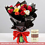 Vivid Roses Bouquet & Pearl Rakhi