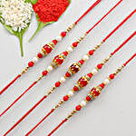 Red & White Beads Family Rakhi- Set Of 5