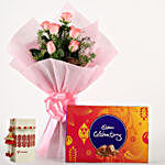Chocolates & Pink Roses With Rakhi