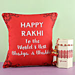 Happy Rakhi Cushion & Lumba Rakhi Set