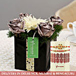 Silver Roses & Gerbera Floral Box With Rakhi Set