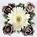 Silver Roses & Gerbera Floral Box With Rakhi Set