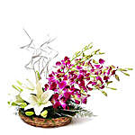 Orchids & Asiatic Lilies Basket With Meenakari Rakhi