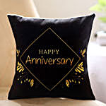 Black Happy Anniversary Printed Cushion
