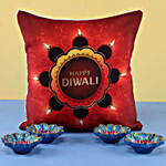 Diwali Wishes LED Cushion & Diyas