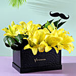 Yellow Asiatic Lilies Box With Mustache Tag