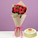 10 Pink Carnations & Butterscotch Cake