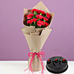 10 Pink Carnations & Chocolate Truffle Cake