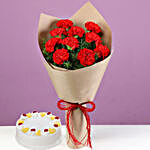 10 Red Carnations & Pineapple Cake