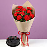 10 Red Carnations Bouquet & Truffle Cake