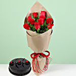 Bouquet Of Red Roses & Chocolate Truffle Cake
