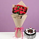 10 Pink Carnations & Black Forest Cake