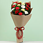 Red Raffia Tied Mixed Carnations Bouquet