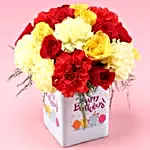 Carnations & Roses Colourful Birthday Vase