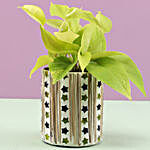 Neon Money Plant In Mosaic Art Pot & Votive Holder