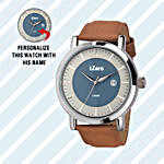 Personalised White & Blue Dial Watch For Him