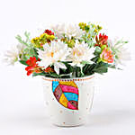 Hand Painted Pot Of Artificial Flowers