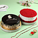 Set of 2 Rakhis With Chocolate & Red Velvet Cake