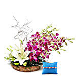Orchids & Asiatic Lilies Basket With Meenakari Rakhi