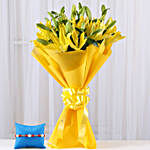 Yellow Asiatic Lilies Bouquet & Rakhi