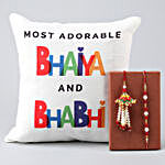 Bhaiya Bhabhi Cushion With Lumba Rakhi Set