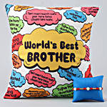 Gold Thread Rakhi & Best Brother Cushion Combo