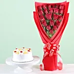 21 Red Roses Bouquet & Pineapple Cake Combo