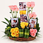 Pink & Yellow Roses Personalised Basket