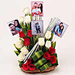 Red & White Roses Personalised Basket