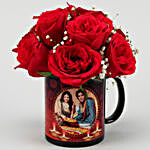 Red Roses Bunch In Black Personalised Mug