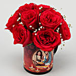Red Roses Bunch In Black Personalised Mug