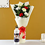 Mixed Carnations & Personalised Better Half Bottle