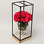 40 Red Roses in Fishbowl With Iron Stand