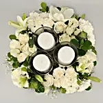 White Gorgeous Flowers In Wooden Tray
