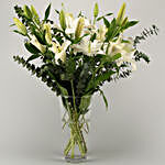White Oriental Lilies In Vase