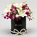 Gorgeous Purple Orchids & White Lilies Box Arrangement