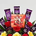 Floral Bouquet With Chocolates & Ganesha Table Top