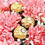 Pink Carnations & Ferrero Rocher Arrangement In FNP Box