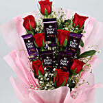 Red Roses Bouquet & Dairy Milk Chocolates