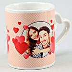 Personalised V-Day White Heart Handle Mug